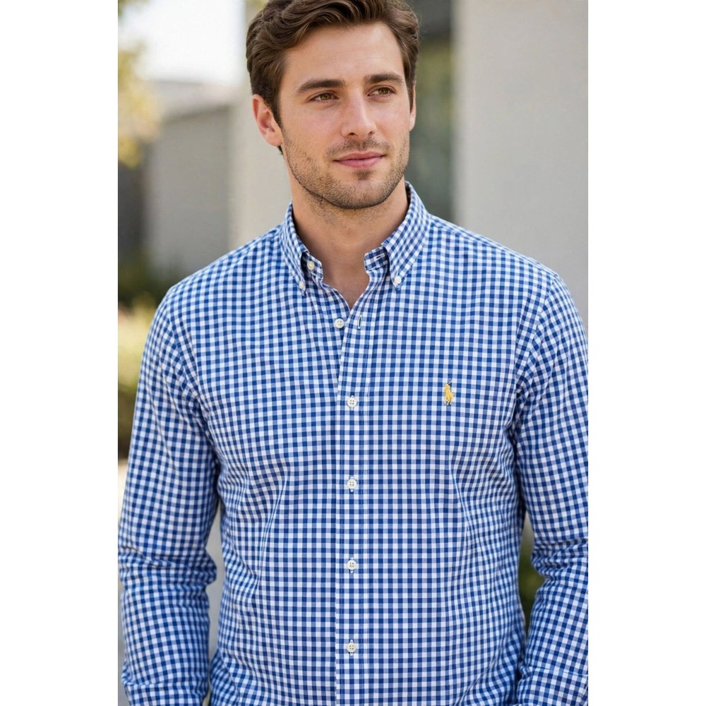 Ralph Lauren Button Down Shirt Men's Sz XXL Blue White Gingham L Sleeve Preppy
